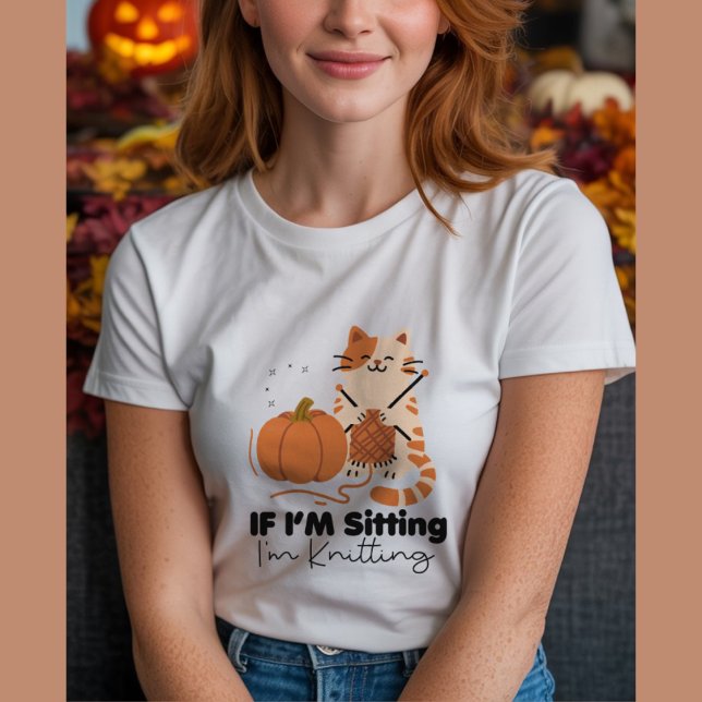 Cute cat Knitting, lustig fallpumpa T Shirt (Skapare uppladdad)