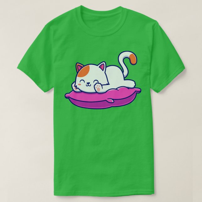 Cute Cat Lapping on Pillow Tecknad T Shirt (Design framsida)