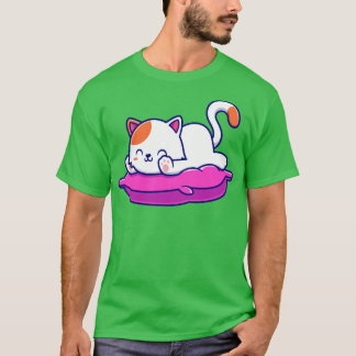 Cute Cat Lapping on Pillow Tecknad T Shirt