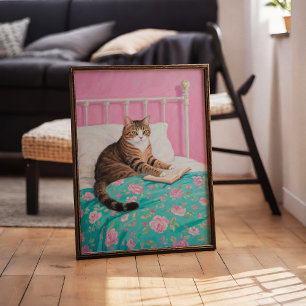 Cute Cat-läsning i Bed Wall Art Poster Skriv ut