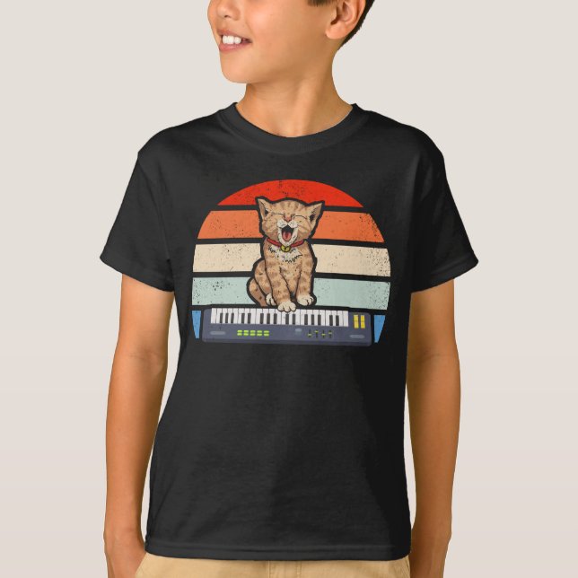 Cute Cat leka Tangentbord T Shirt (Framsida)