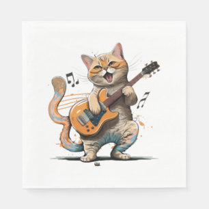 Cute Cat leker Guitar shirt, Coola kattunge Guitar Pappersservett