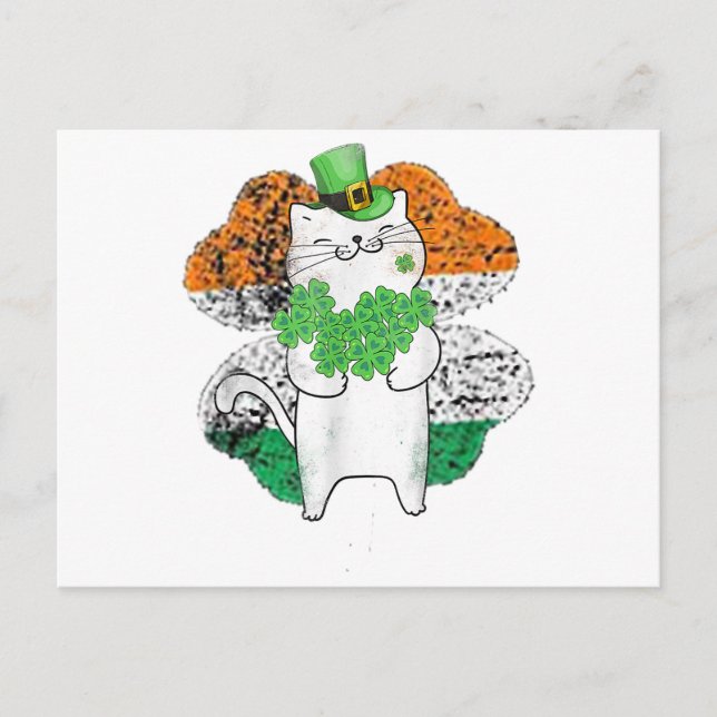Cute Cat leprechaun med Shamrocks-St patricks day Vykort (Framsida)