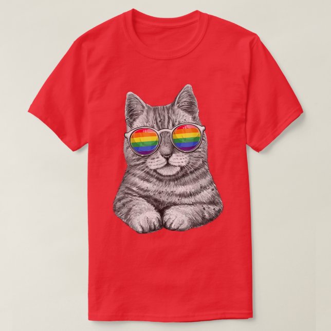 Cute Cat LGBT Gay Rainbow Pride Flagga Boys Manar  T Shirt (Design framsida)