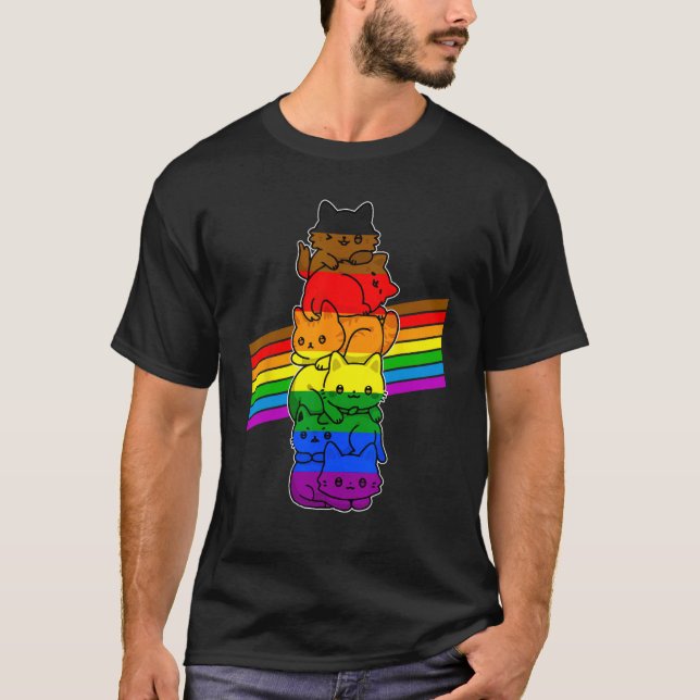 Cute Cat  LGBT Philadelphia Pride Flag Support LGB T Shirt (Framsida)
