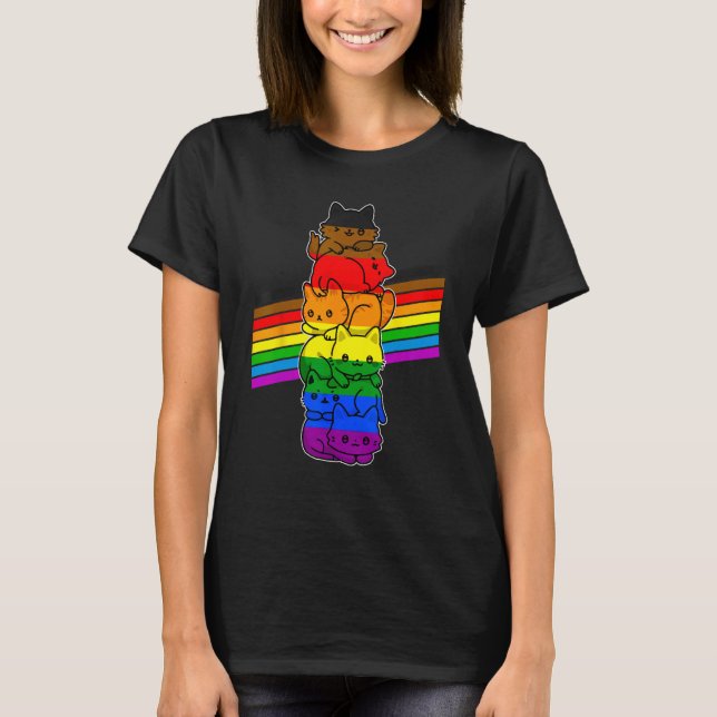 Cute Cat  LGBT Philadelphia Pride Flag Support LGB T Shirt (Framsida)