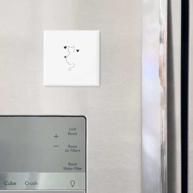 Cute cat line drawing, with three hearts magnet (In Situ (Fridge))