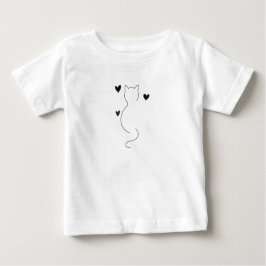 Cute cat line drawing, with three hearts t shirt