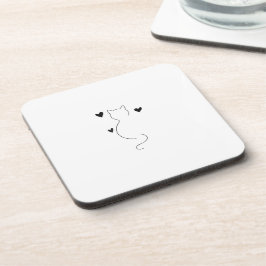 Cute cat line drawing, with three hearts underlägg