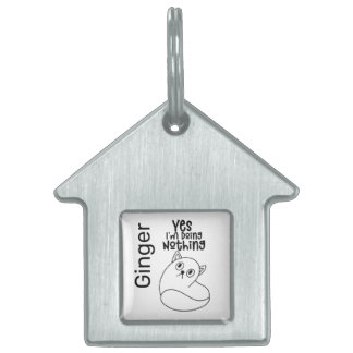 Cute Cat Line Teckning Ja, jag gör ingenting. ID-bricka Husdjur