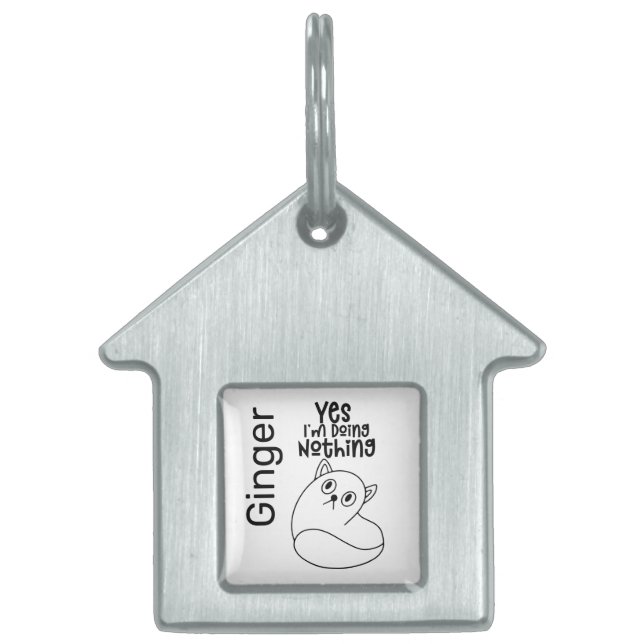 Cute Cat Line Teckning Ja, jag gör ingenting. ID-bricka Husdjur (Framsidan)