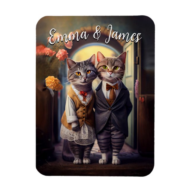 Cute Cat lite Bröllop - Anpassade Magnet (Vertikal)
