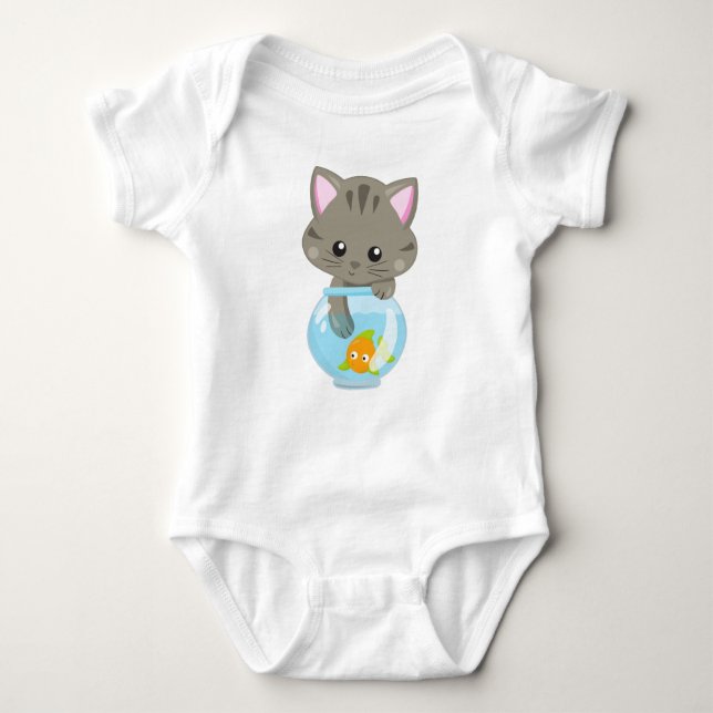 Cute Cat, Little Cat, Kattunge, Kitten, Fish Bowl T Shirt (Framsida)