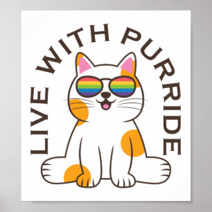Cute Cat Live with Purride Pride Flagga Glass Poster