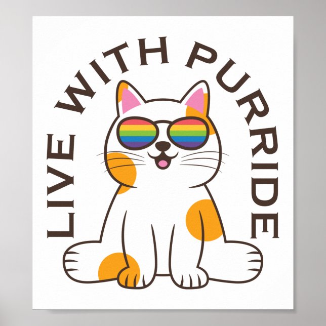 Cute Cat Live with Purride Pride Flagga Glass Poster (Framsidan)