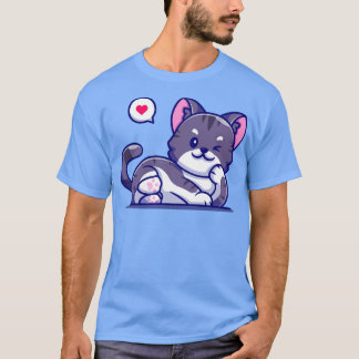 Cute Cat-Ljugit Tecknad T Shirt