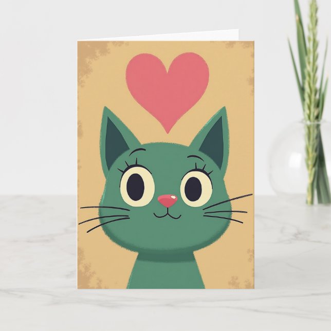 Cute Cat Love Heart Card Kort (Framsida)