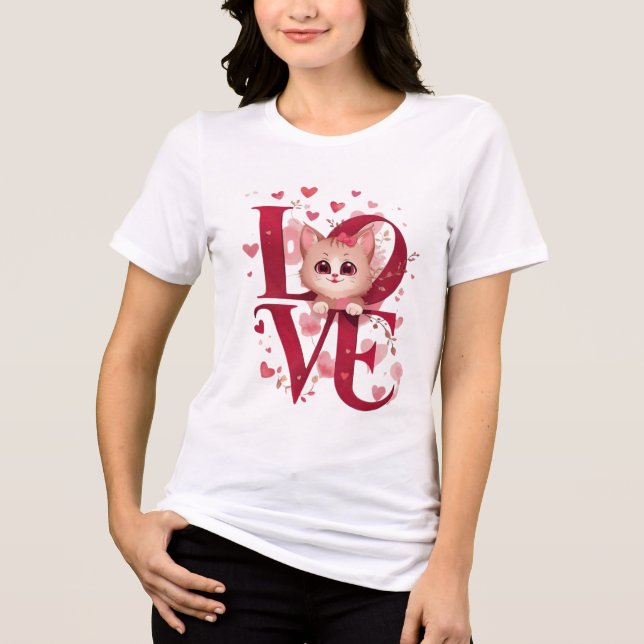 Cute Cat LOVE Valentine’s Day Gift T Shirt (Framsida)