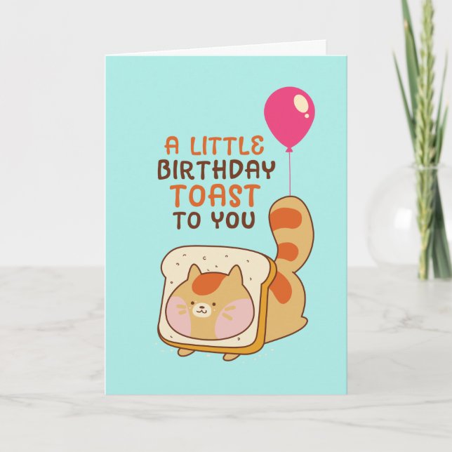 Cute Cat Lover Birthday Toast Funny Food Pun Kort (Framsida)