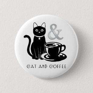 Cute Cat Lover Coffee Älskare Black and White Knapp