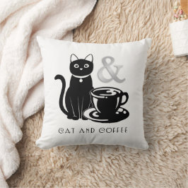 Cute Cat Lover Coffee Älskare Black and White Kudde