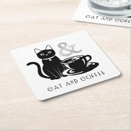 Cute Cat Lover Coffee Älskare Black and White Underlägg Papper Kvadrat