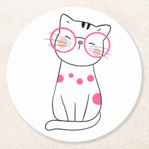 Cute Cat Lover Gift Rosa Glass Kitten Nerd Kattung Underlägg Papper Rund