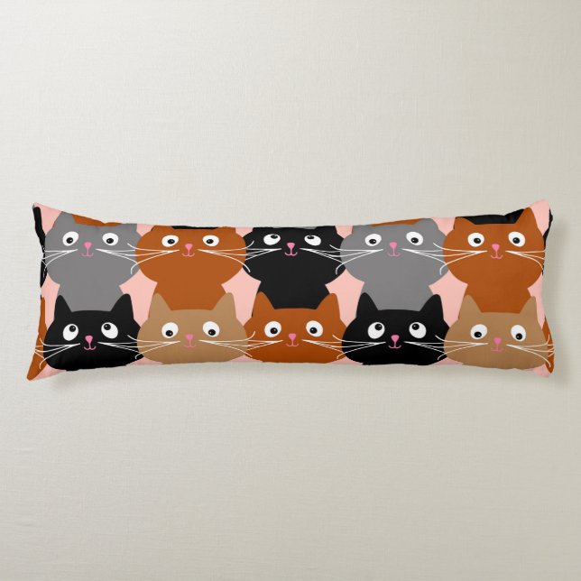 Cute Cat Lover Kattdjur Pets Grått Rosa Black Möns Kroppskudde (Framsidan)