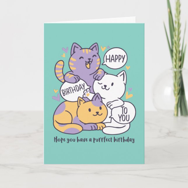 Cute Cat Lover Purrfect Grattis på födelsedagen Kort (Framsida)