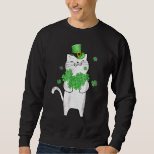 Cute Cat Lover Shamrock St patricks day Meowy Iris Lång Ärmad Tröja