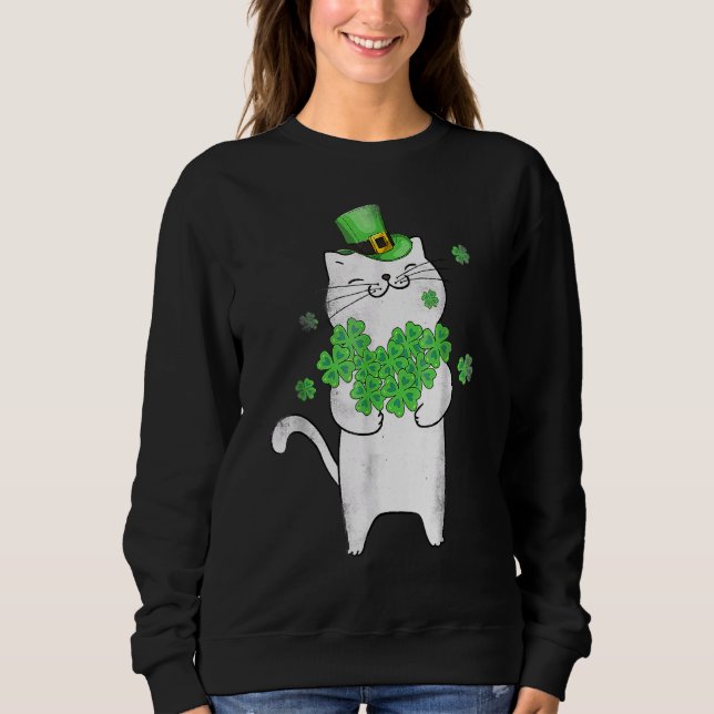 Cute Cat Lover Shamrock St patricks day Meowy Iris T Shirt (Framsida)