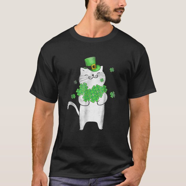 Cute Cat Lover Shamrock St patricks day Meowy Iris T Shirt (Framsida)