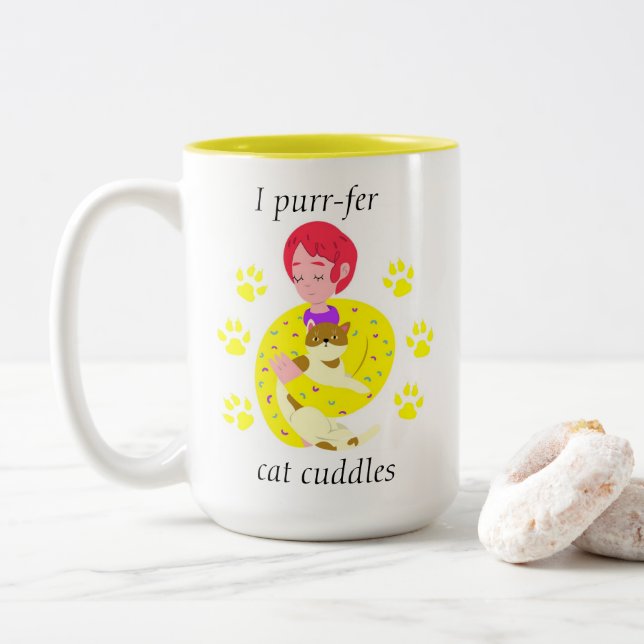 Cute Cat Lovers Purr Cat Cuddles Två-Tonad Mugg (Med munk)
