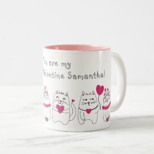 Cute Cat Lovers Valentine Day Rosa Två-Tonad Mugg