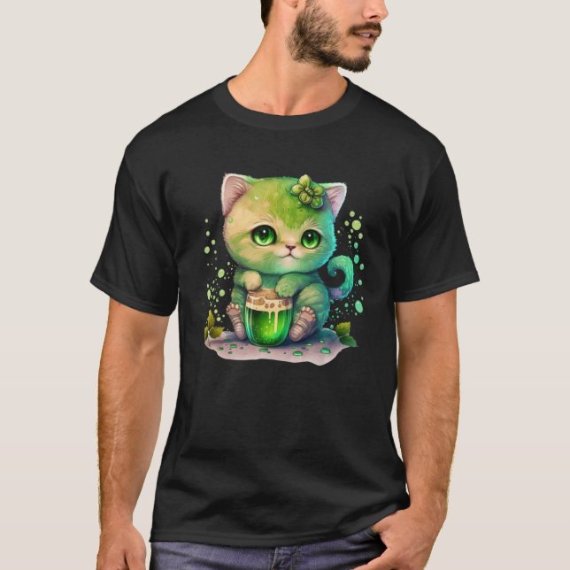 Cute Cat Loves Beer St Patrick s Day Cat   2 T Shirt (Framsida)