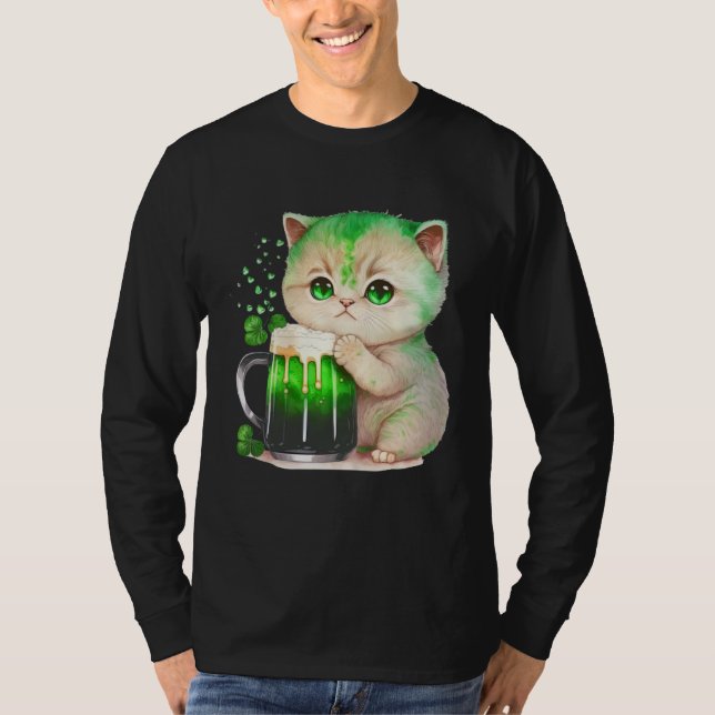 Cute Cat Loves Beer St Patrick s Day Cat T Shirt (Framsida)