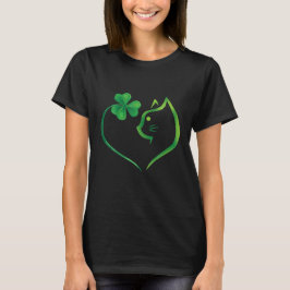 Cute Cat Lucky Shamrock Heart St patrick's day T Shirt