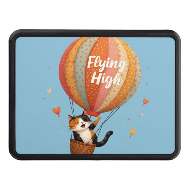 Cute Cat Luftballong Whimsical Art Dragkroksskydd (Framsidan)