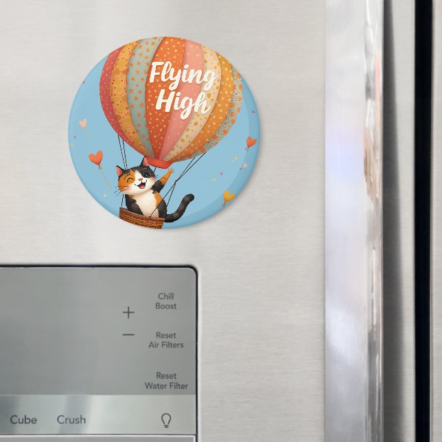 Cute Cat Luftballong Whimsical Art Magnet (In Situ (Fridge))