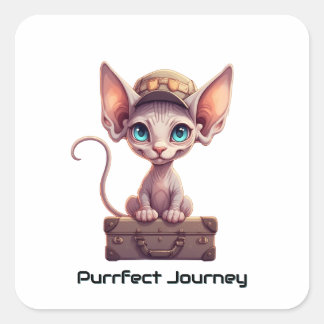 Cute Cat Luggage Tag  Gift for Cat Lovers & Travel Fyrkantigt Klistermärke