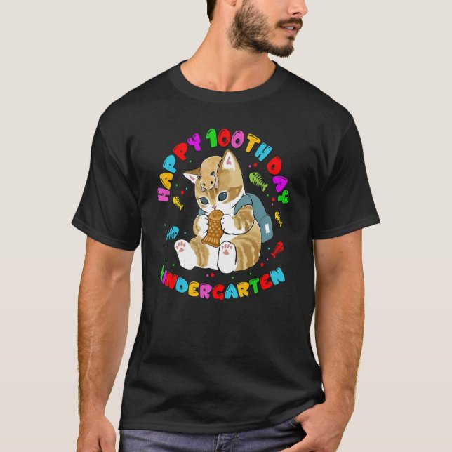 Cute Cat Lycklig 100-årsdagen för Kindergarte T Shirt (Framsida)