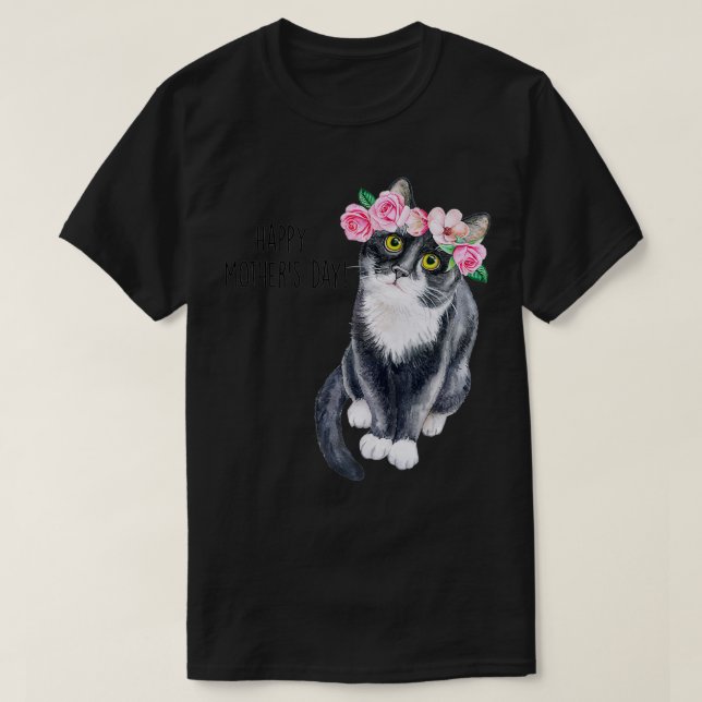 Cute Cat lycklig med blommor Cat Mamma G T Shirt (Design framsida)
