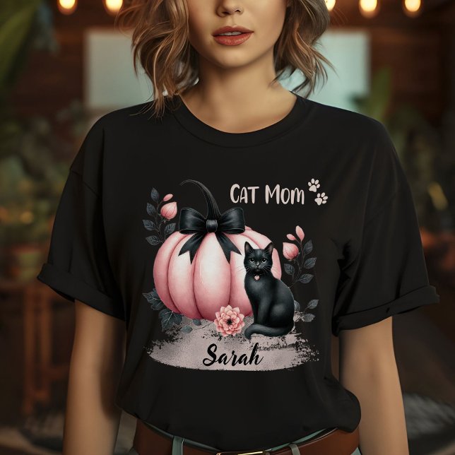 Cute Cat Mamma Halloween Personlig Rosa T Shirt (Skapare uppladdad)