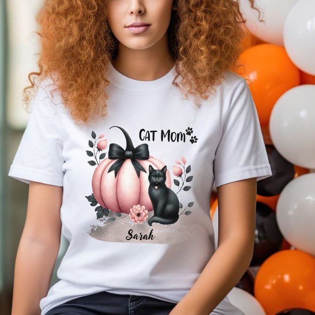 Cute Cat Mamma Halloween Personlig Rosa T Shirt (Skapare uppladdad)