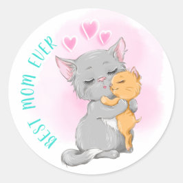 Cute cat mamma kitten, Best mamma nånsin, lycklig Runt Klistermärke