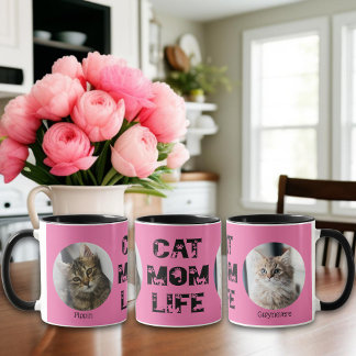 Cute Cat Mamma Life Anpassningsbar Pet Photo Mors Mugg