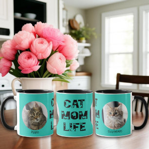 Cute Cat Mamma Life Anpassningsbar Pet Photo Mors  Mugg