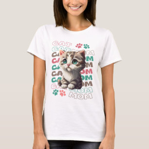 Cute Cat Mamma T-Shirt med biten kattunge