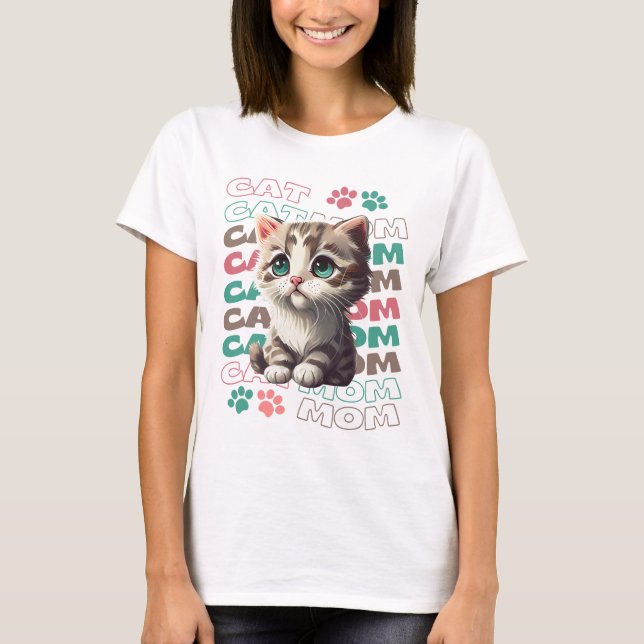 Cute Cat Mamma T-Shirt med biten kattunge (Framsida)