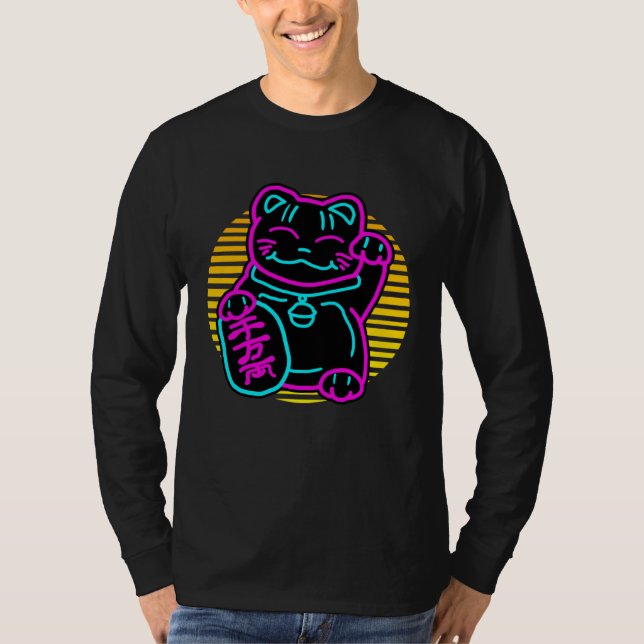 Cute Cat Maneki Neko Japanese Welcome Kitten T Shirt (Framsida)